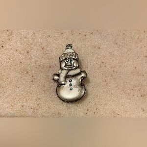 Festive Silver Snowman Brooch with Blue Details